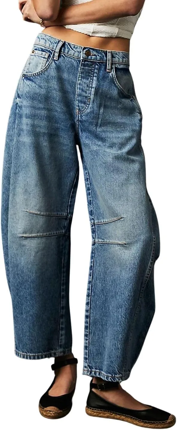 

Chouyatou Женские брюки Boyfriend Wide Leg Denim Y2K Baggy Mid Rise Casual