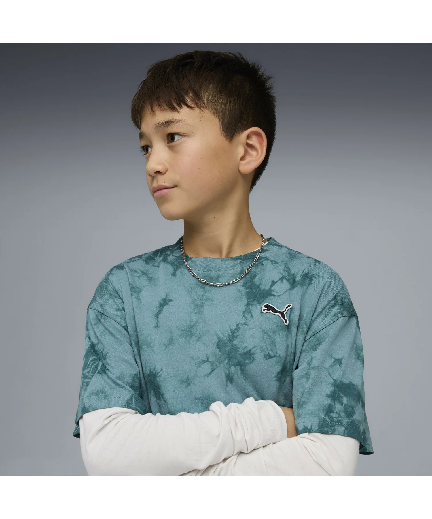 Детская футболка с тай-дай принтом ESS Relaxed Tie-dye Tee PUMA изумрудная — фото 2