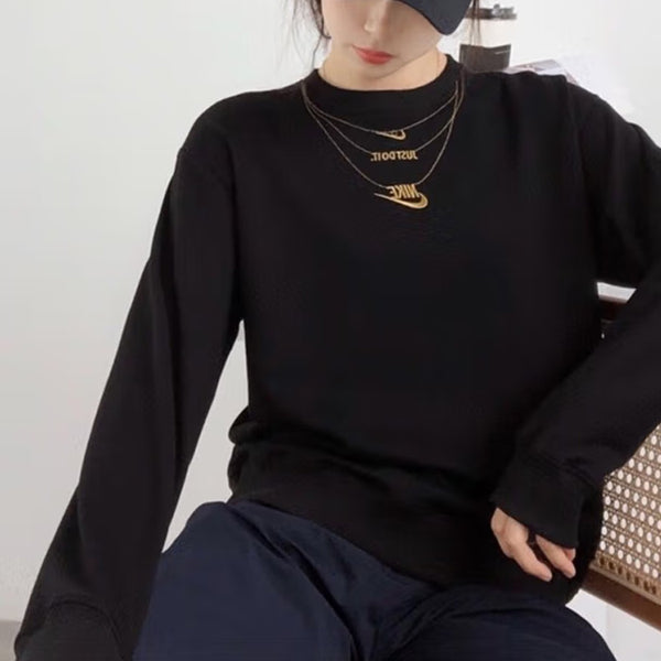 Свитер sportswear embroidered small logo fleece lined stay warm casual round neck pullover hoodie black Nike, черный — фото 4