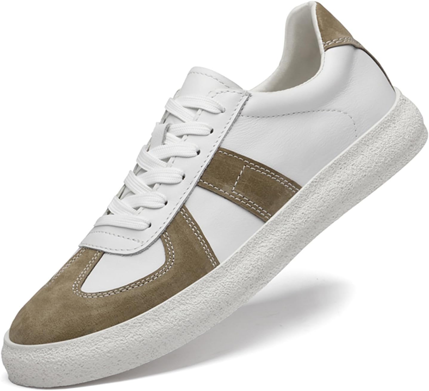 

Мужские кроссовки из натуральной кожи - двухцветные спортивные туфли с низким верхом в стиле дерби Abborora, хаки