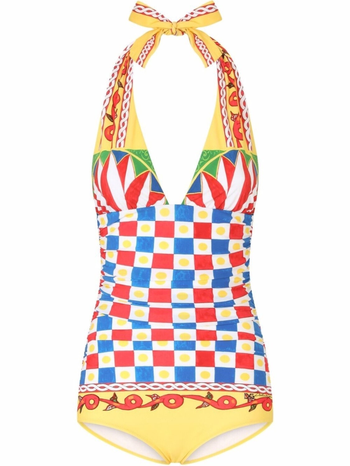 

Dolce & Gabbana купальник с глубоким вырезом и принтом Carretto, желтый