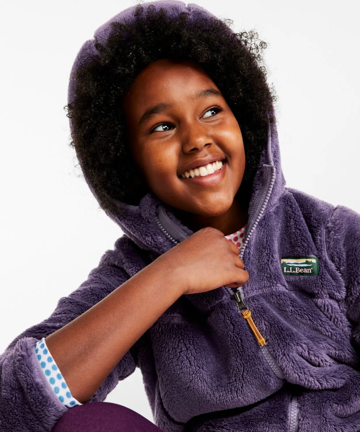 Детская куртка с капюшоном L.L.Bean из высокого ворса флиса, фиолетовая — фото 2