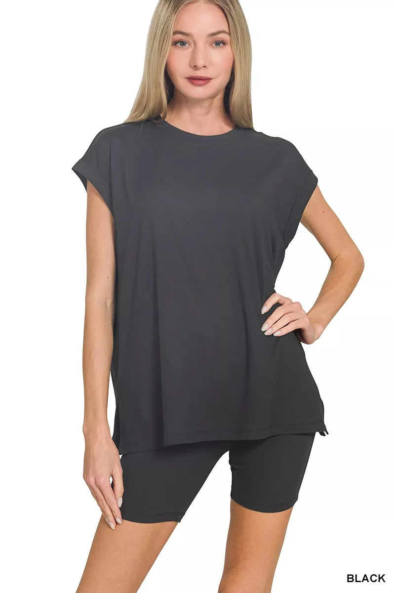 

Топ и велосипедные шорты из матовой микрофибры TRUEDAMES, черный