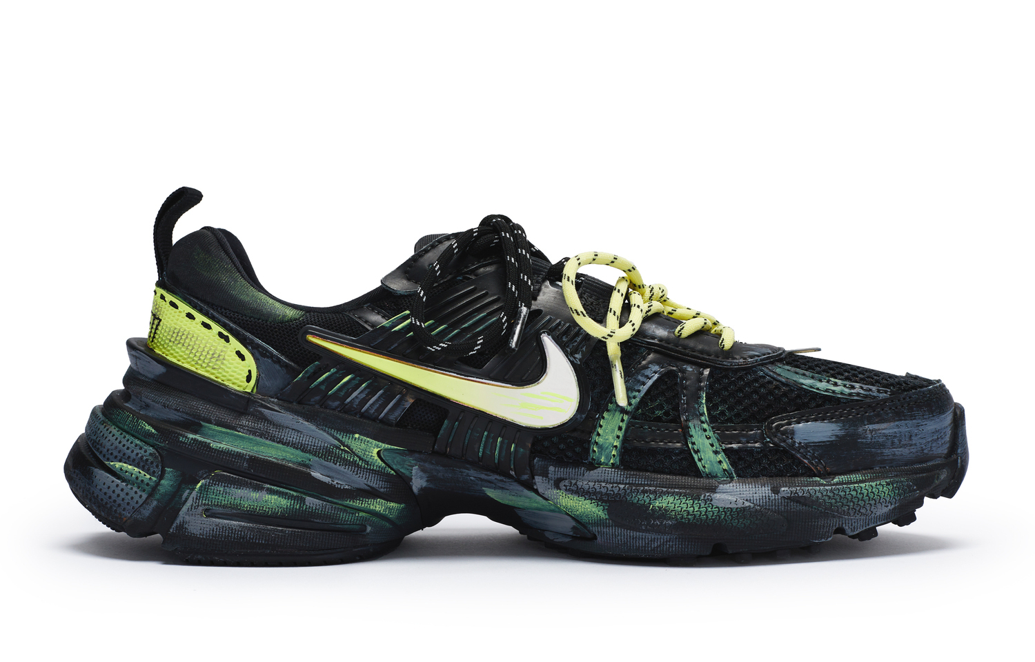Nike V2K Беговые кроссовки с противоскользящей подошвой Низкие Унисекс Черный Желтый Зеленый, цвет Black Yellow Green — фото 3