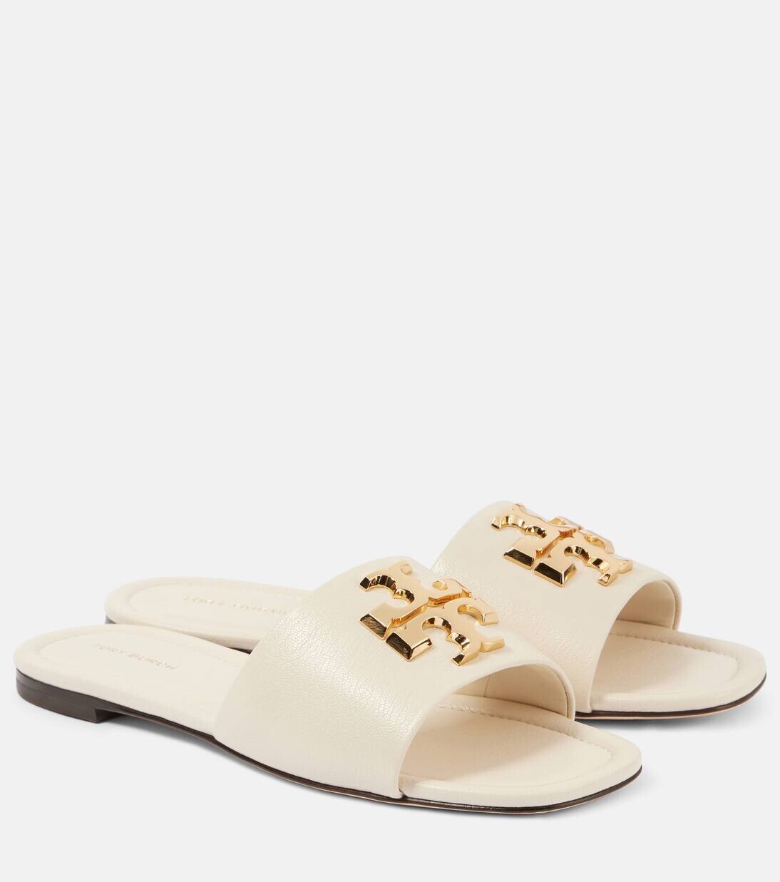 Кожаные шлепанцы Eleanor T Monogram Tory Burch, цвет light cream