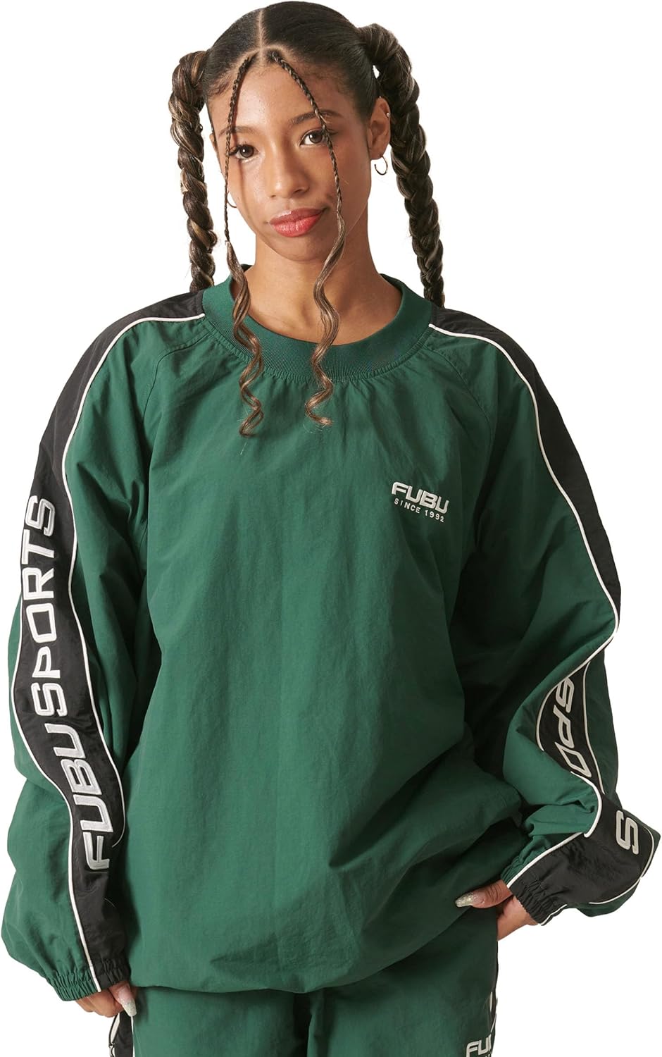 

Толстовка FUBU, нейлоновый пуловер с длинным рукавом, логотип бренда, унисекс, для взрослых, зеленый