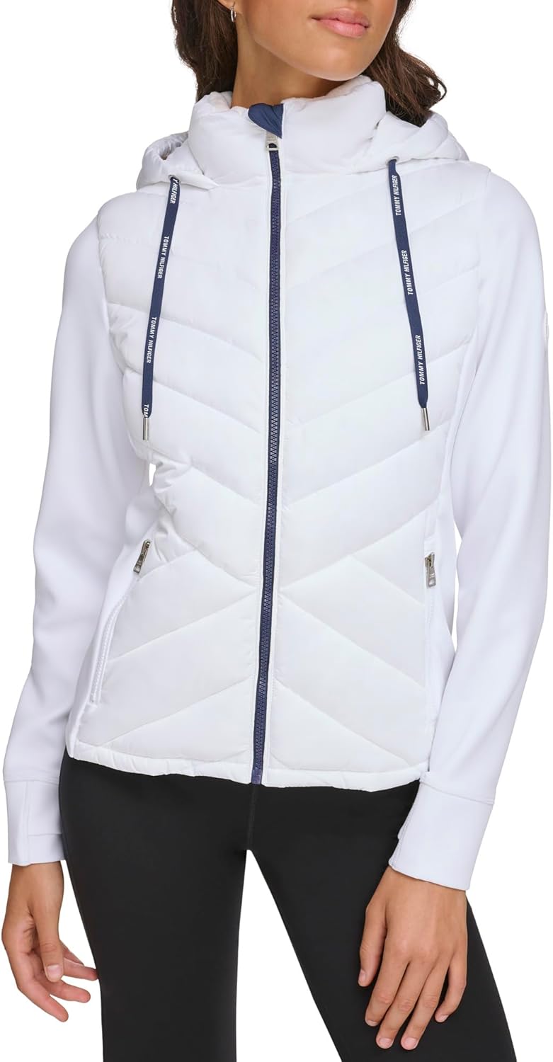 

Женская гибридная куртка-пуховик Tommy Hilfiger с капюшоном и отверстиями для больших пальцев, Winter White