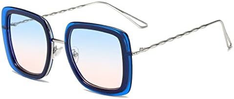 

Большие солнцезащитные очки для женщин и мужчин, прозрачные металлические солнцезащитные очки, ретро-очки для женщин и мужчин, защита от ультрафиолета UV400 MTZJH, Blue