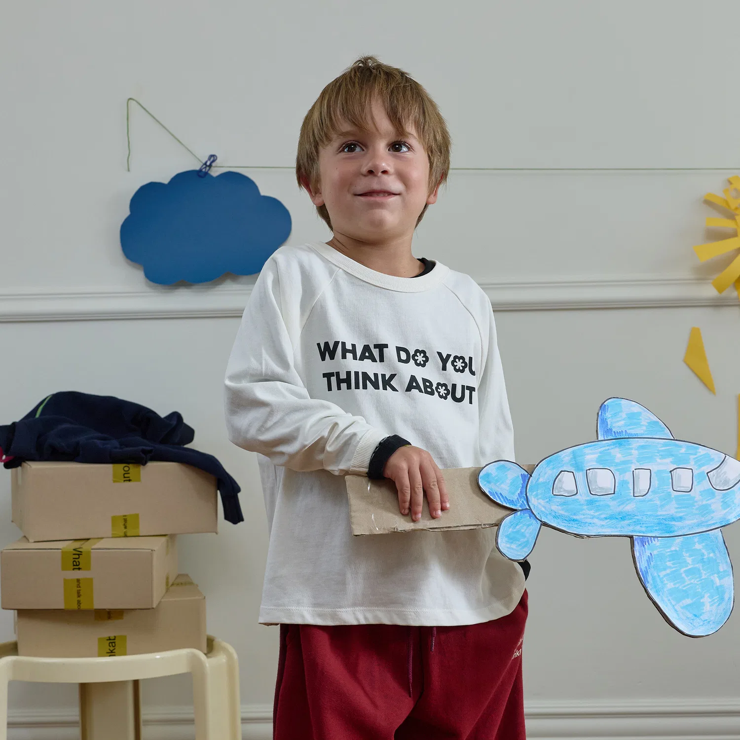 Детская однотонная футболка реглан цвета айвори от Whatdoyouthinkabout — фото 2