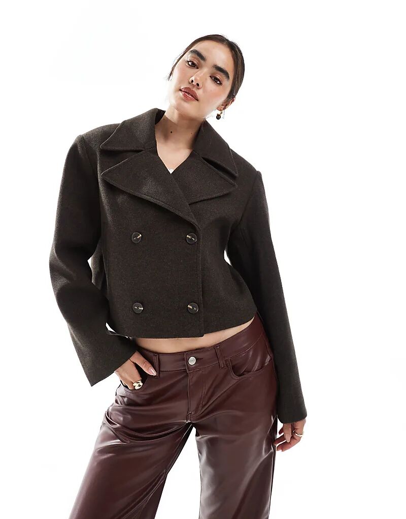 

Укороченное пальто-бушлат ASOS DESIGN шоколадного цвета, Коричневый, Укороченное пальто-бушлат ASOS DESIGN шоколадного цвета