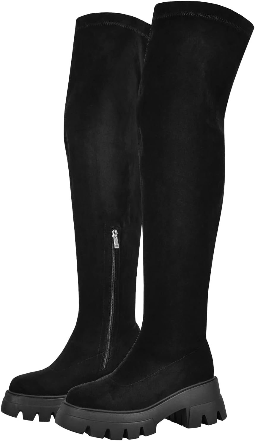 

Сапоги выше колена VERISSON с круглым носком, низким массивным каблуком, молнией, грубой подошвой и модным дизайном, черный