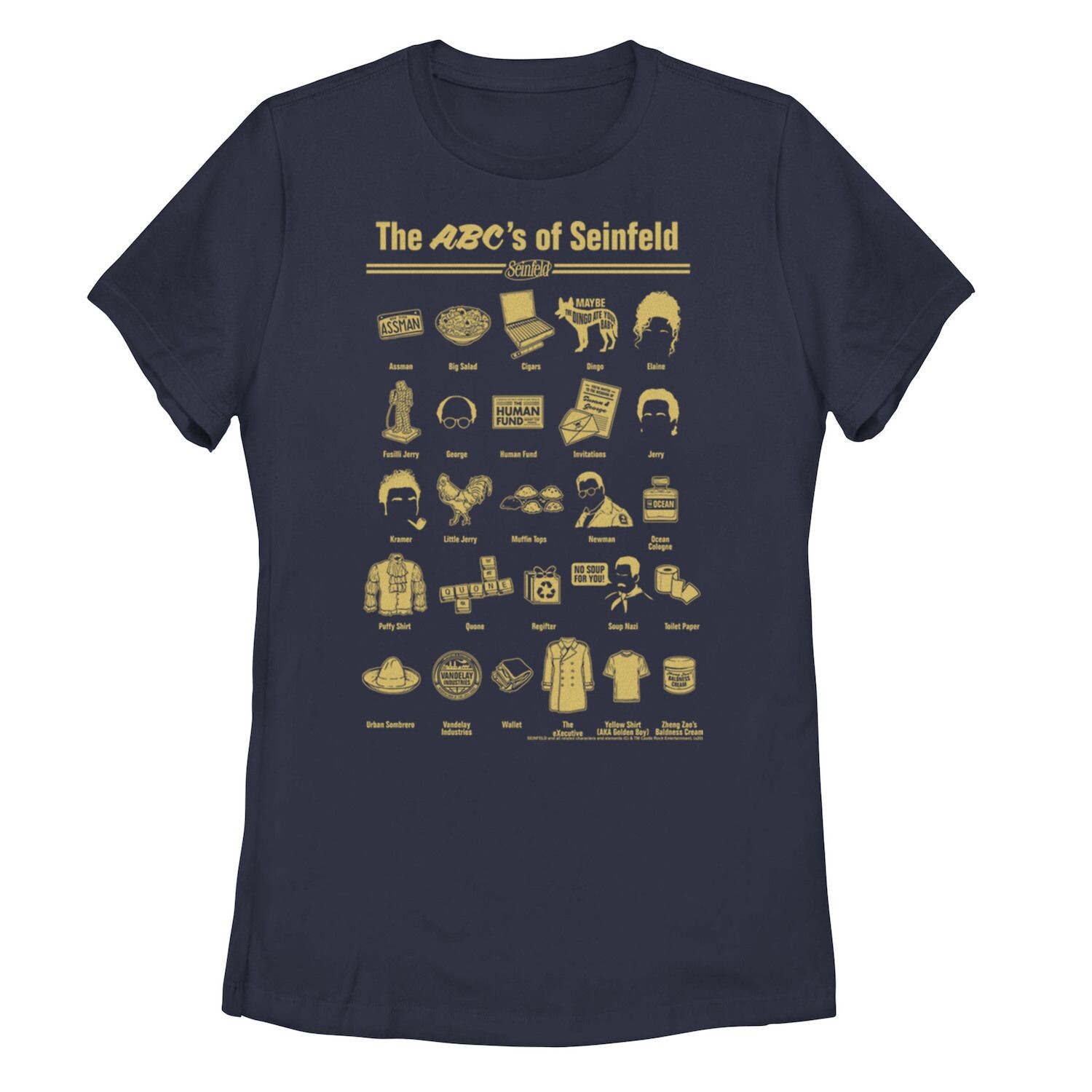 

Группа юниоров в Сейнфельде сняла футболку ABCs Of Seinfeld Licensed Character