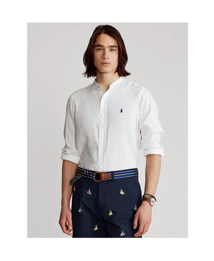 Белая льняная рубашка с планкой на пуговицах Ralph Lauren, белый — фото 2