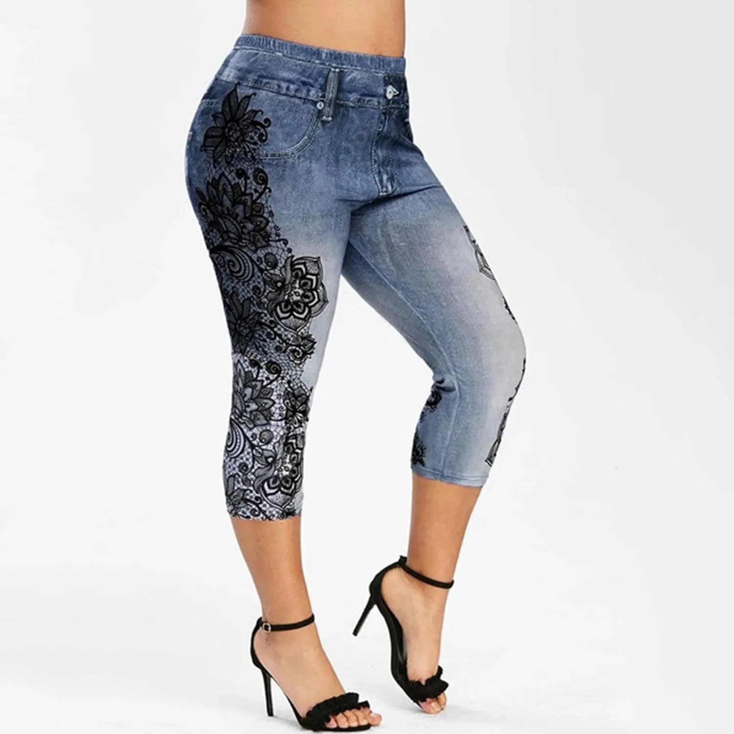 Джинсы джеггинсы капри Women Denim Capri Leggings, темно-синий — фото 2