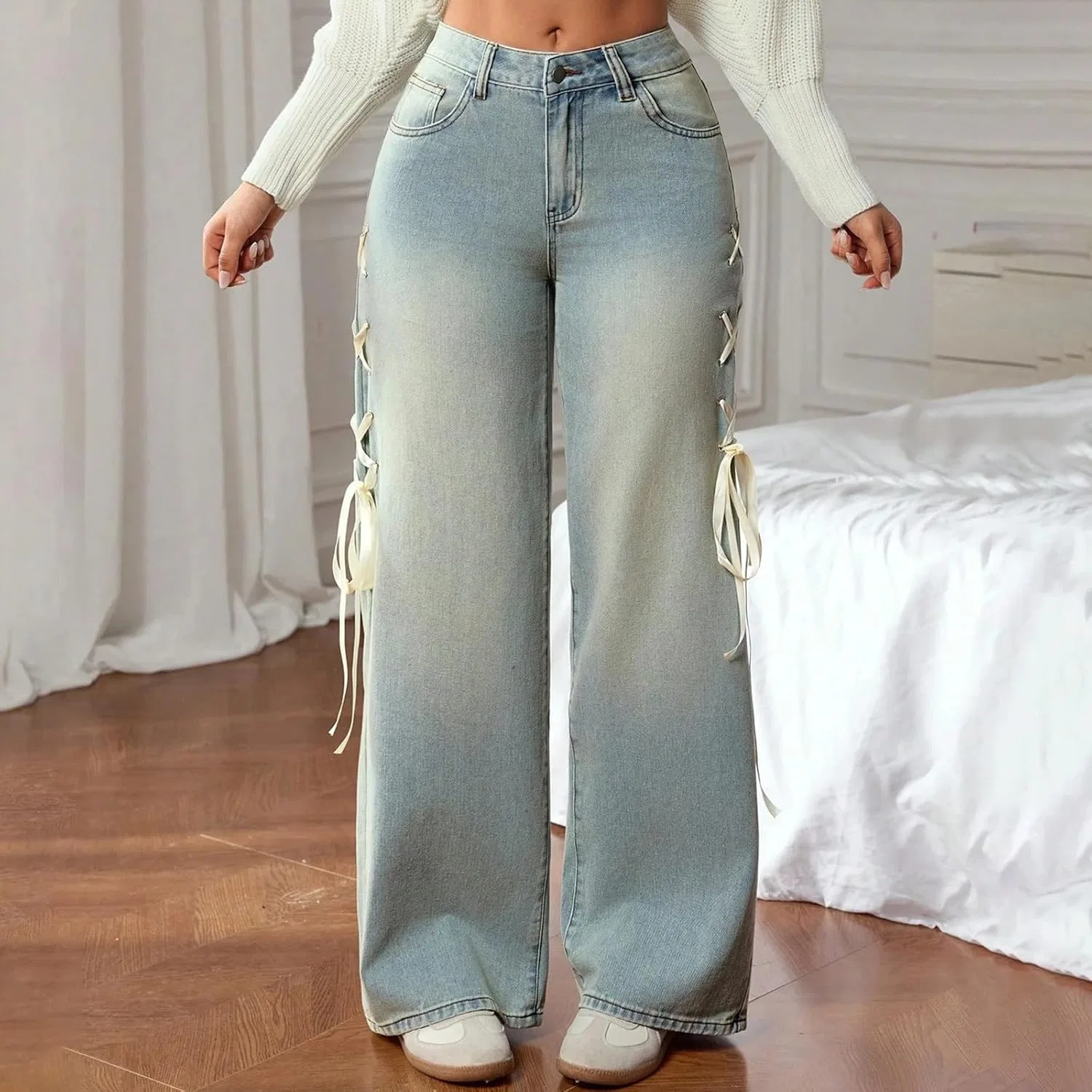 Джинсы свободные, Women's Ripped Jeans, голубой — фото 2