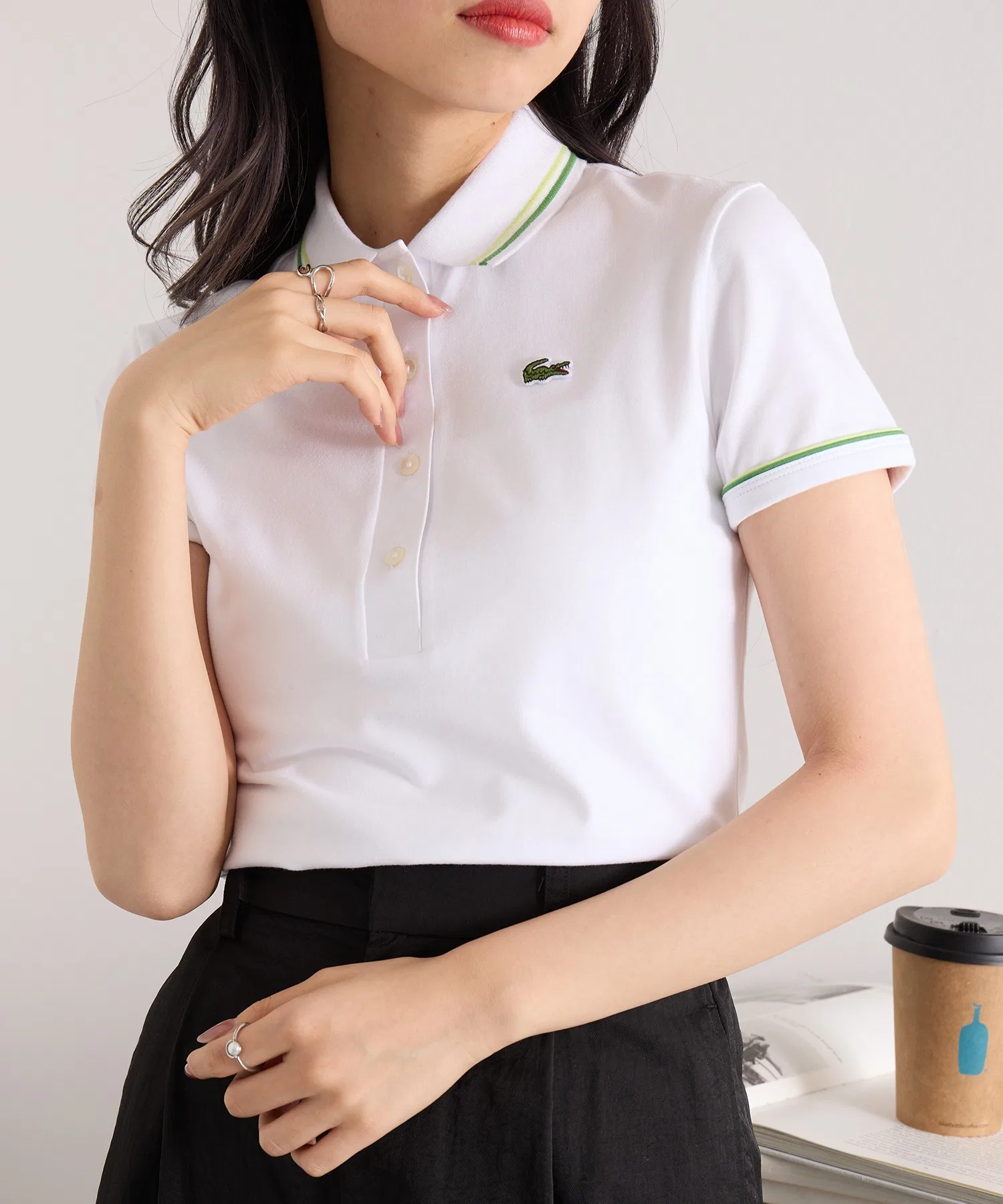 Поло Lacoste DF5284, с двойным логотипом, однотонное, женское — фото 2