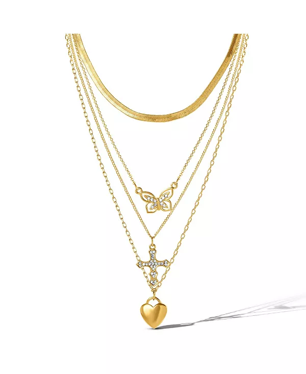 

Комплект из многослойного ожерелья с подвесками в виде бабочки, креста и сердца Jessica Simpson, gold