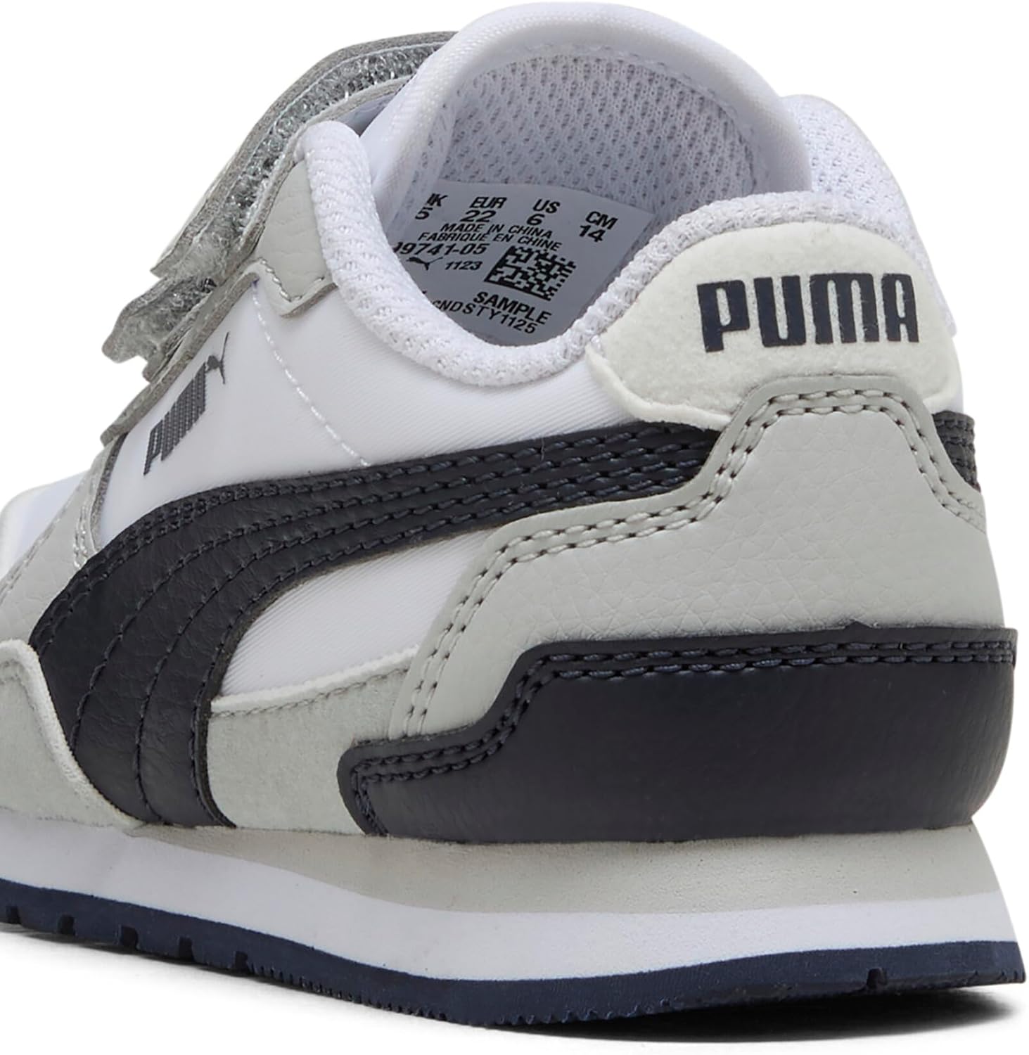 Кроссовки Puma St Runner унисекс-детские на липучке, белый/светло-серый/темно-синий — фото 3