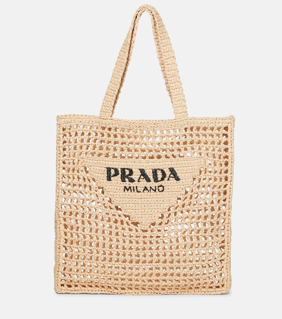 

Сумка-шопер из рафии с маленьким логотипом Prada, Naturale