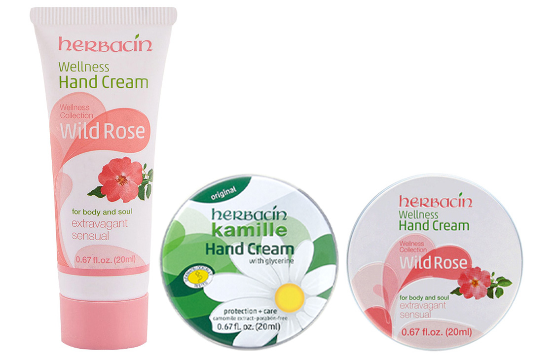 

Увлажняющий крем для рук rose Herbacin, розовый Hose Hand Cream *1 + New Hand Cream *1 + розовый Round Box Hand Cream *1