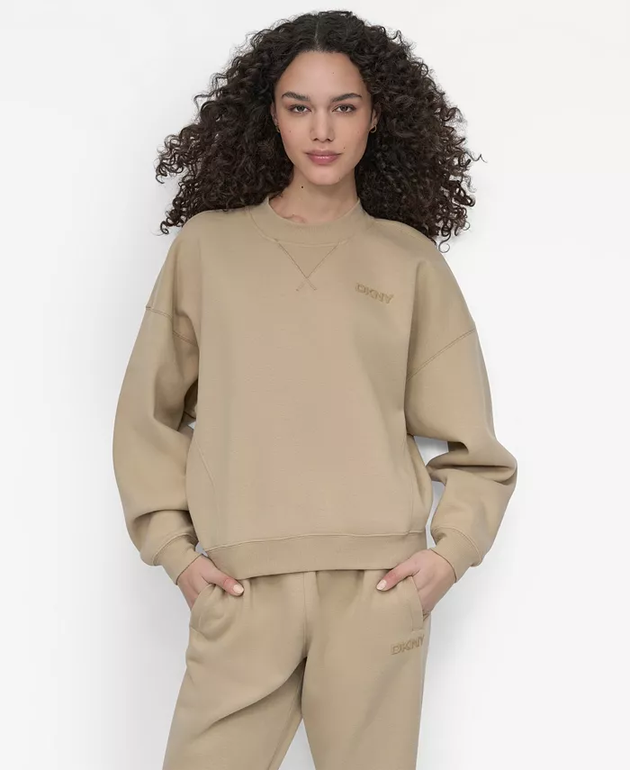 

Женский топ с круглым вырезом и длинными рукавами DKNY, коричневый/бежевый