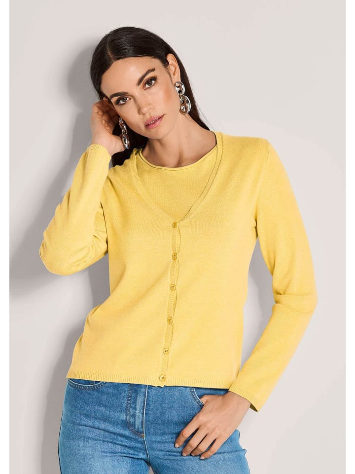 

MADELEINE Простой кардиган с коротким рукавом, золотисто-желтого/меланжевого цвета