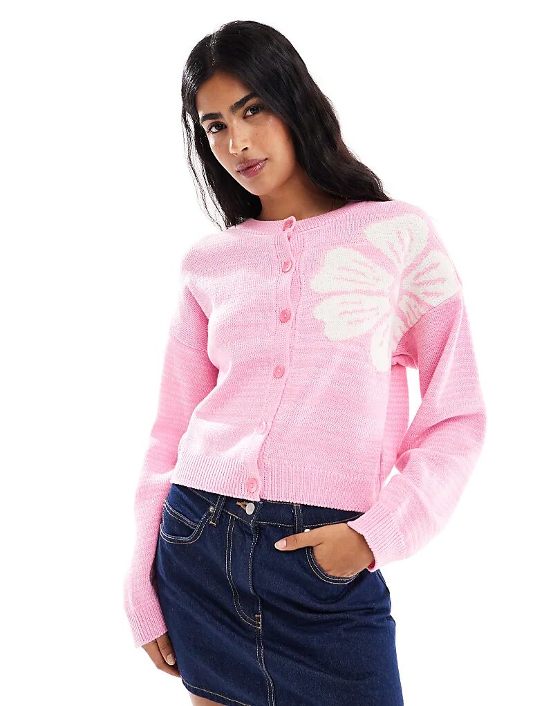 

Розовый вязаный кардиган с цветочным принтом Miss Selfridge