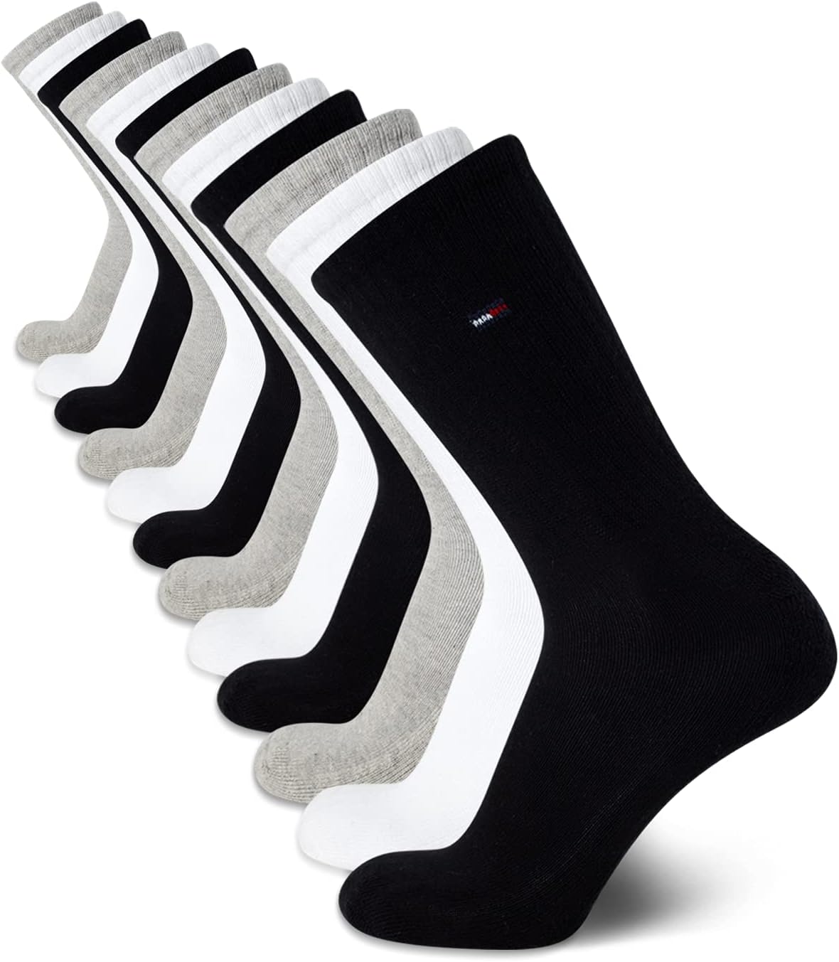 

Мужские носки Tommy Hilfiger Crew Socks - 12 пар носков из хлопковой смеси Performance Cushion Crew Socks - дышащие спортивные носки для мужчин, Black/White/Grey