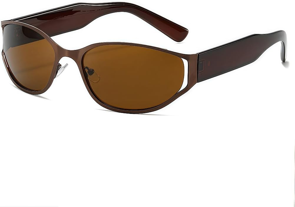 

Модные женские солнцезащитные очки ICARA с футуристическими овальными линзами в стиле 2000-х, панк-винтаж, защита от УФ-излучения UV400 — очки для модниц, Bronze/Brown