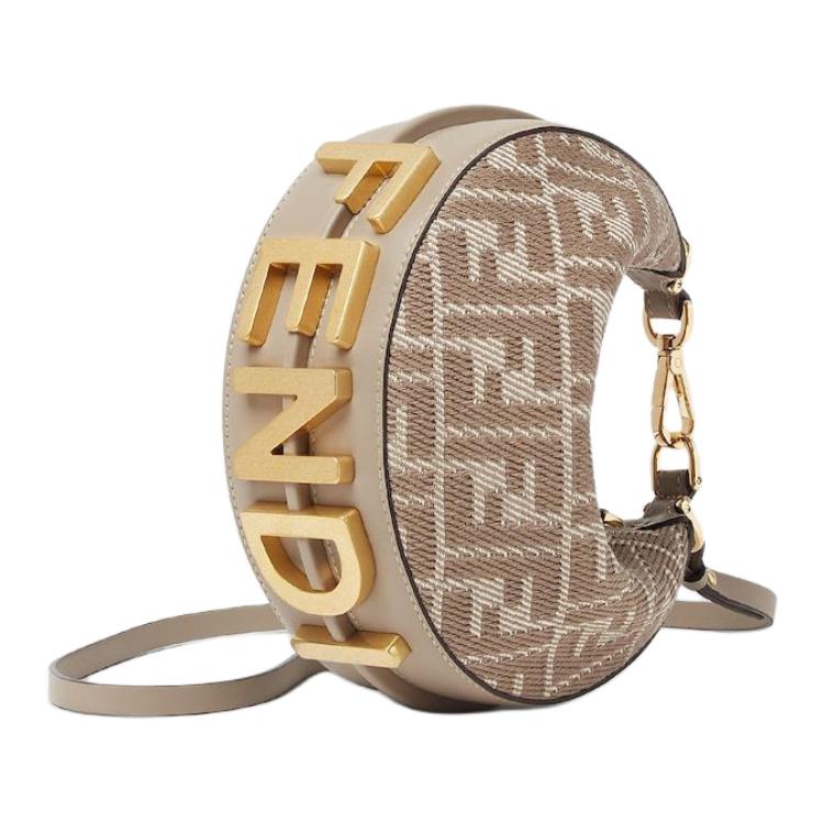 FENDI Графитовая тканевая полумесяц сумка мини женская серая — фото 2