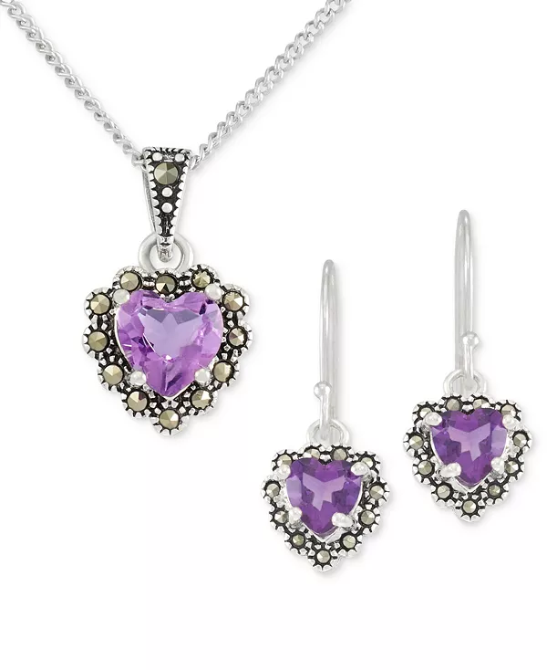 

Комплект из двух подвесок-ожерелья с аметистом (2 карата) и марказитом и соответствующих серег-капель из стерлингового серебра Macy'S, amethyst