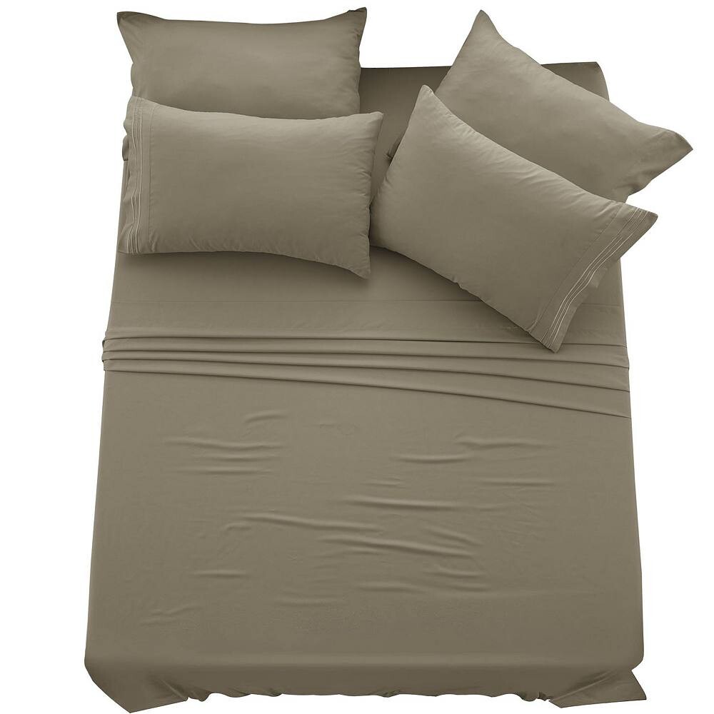 

Коллекция Lux Decor, комплект из 6 однотонных простыней, мягкие простыни из микрофибры с глубокими карманами и наволочками Lux Decor Collection, бежевый