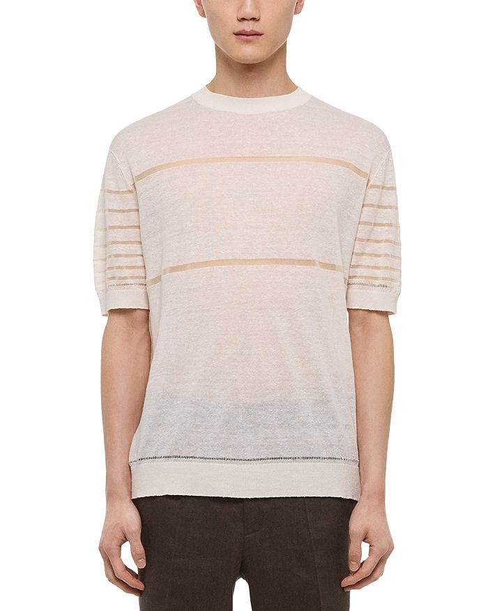 

Полосатая футболка с коротким рукавом из полупрозрачной ткани Helmut Lang, слоновая кость/кремовый