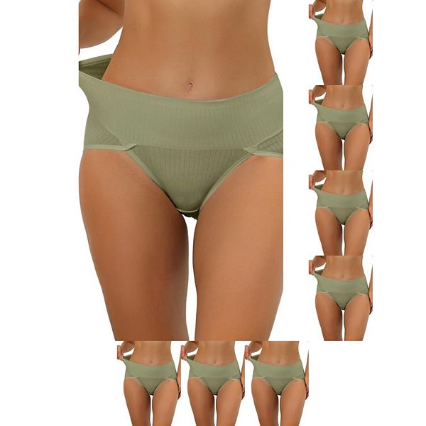 

8 пар женского белья hi-cut с ребрами и высокой талией для контроля живота, доступно в plus size Inspire Chic, Pea Green