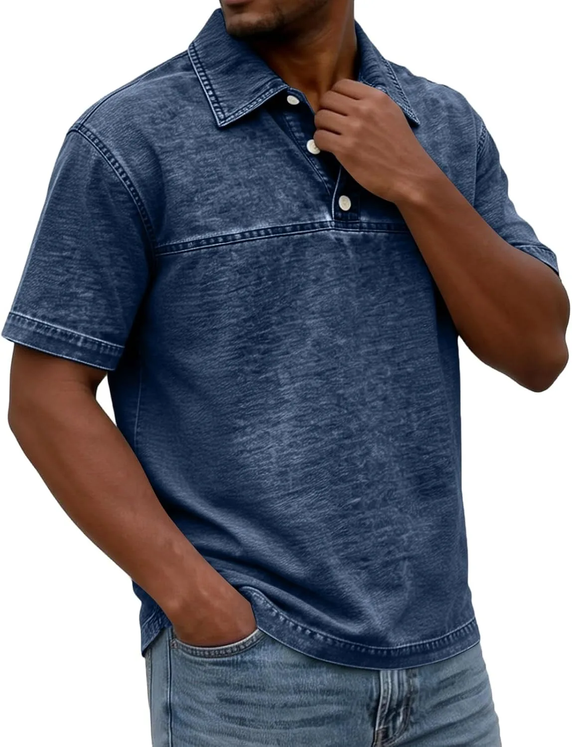 

Мужская рубашка с коротким рукавом и пуговицами, приталенная, с эффектом поношенности RODYETQQ