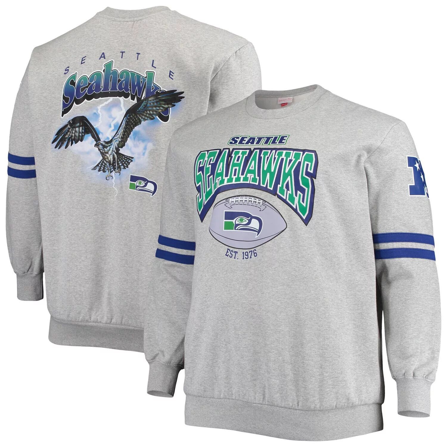 

Мужской свитшот с принтом Mitchell & Ness Heathered Grey Seattle Seahawks Big & Tall со сплошным принтом