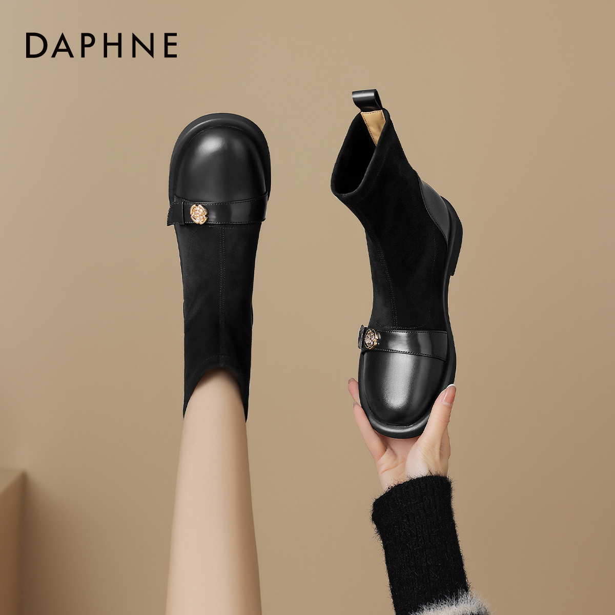 DAPHNE Женские черные не утепленные полусапожки, цвет Black Unlined — фото 4