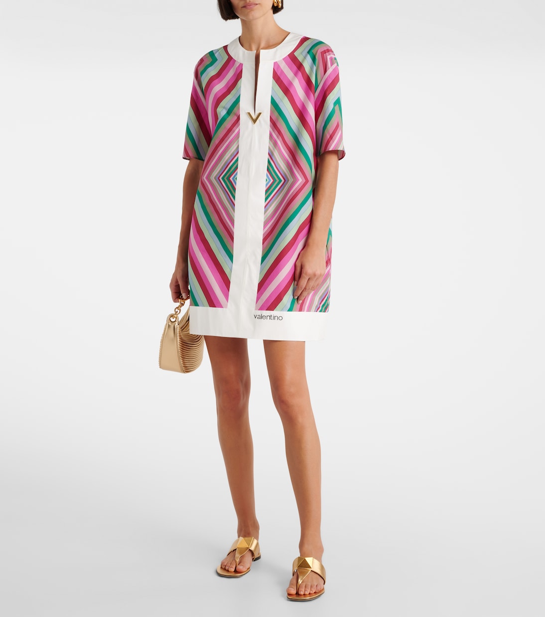 Мини-платье из хлопкового поплина VGold Rhombus 75 Valentino, разноцветный — фото 2