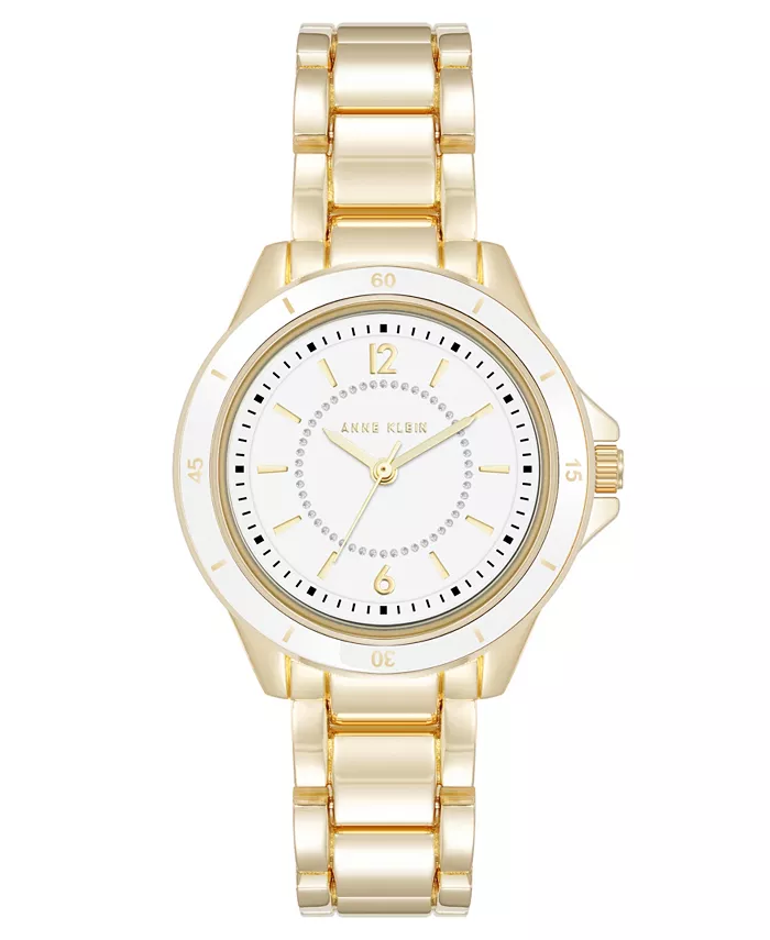 

Женские часы Quartz белые с позолоченным металлическим сплавом, 31 мм Anne Klein