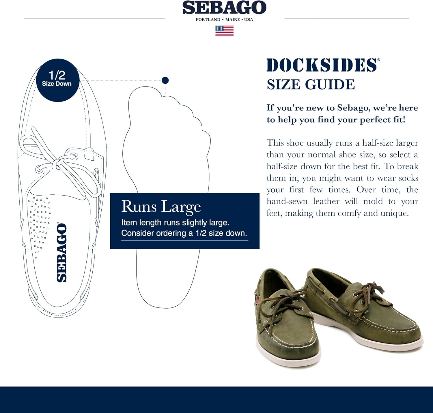 Мокасины Sebago Portland Crazy H - с узорчатой и искусственно состаренной вощеной кожей, подкладкой из кожи и резиновой подошвой, не оставляющей следов и не скользящей, Euro Green Military — фото 3