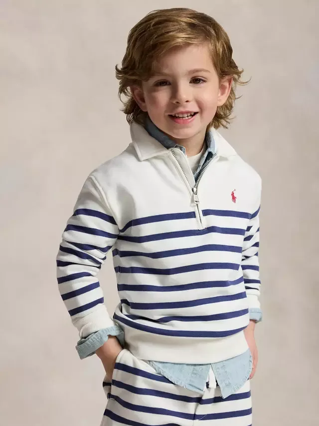 Детская толстовка на молнии в полоску, белая/темно-синяя Ralph Lauren