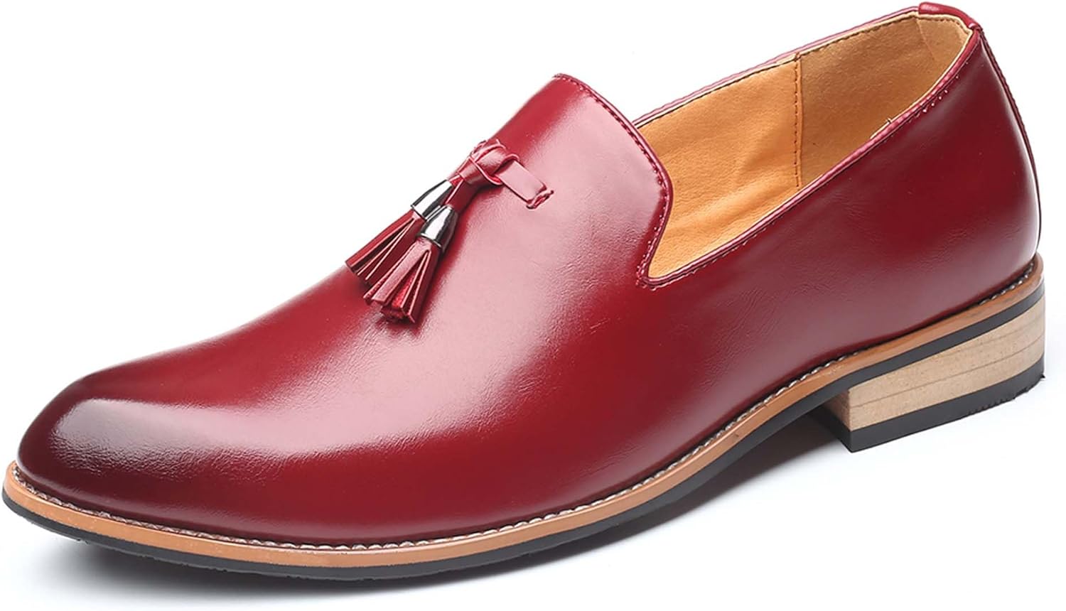 

Мужские модные лоферы с заостренным носком, бахромой, деловые туфли, легкие, противоскользящие, для офиса, костюма, смокинга, свадьбы, бала, повседневные кожаные туфли, увеличенного размера Generic, красный