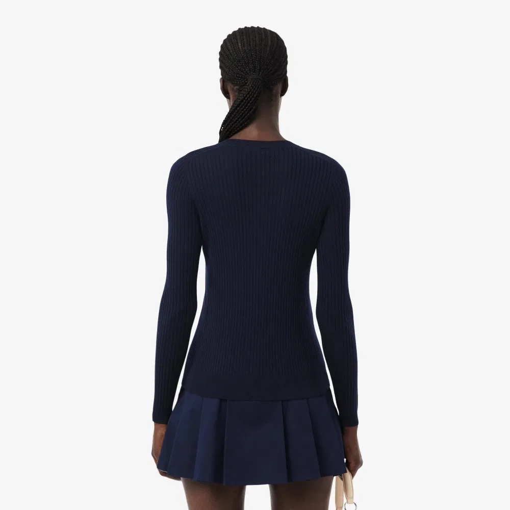 Кардиган Lacoste из мериносовой шерсти, рубчик, тёмно-синий — фото 2