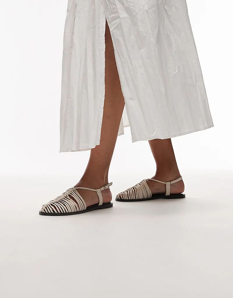 Туфли Topshop Aidan из кожи с плетением и шнуровкой, бежевого цвета — фото 4