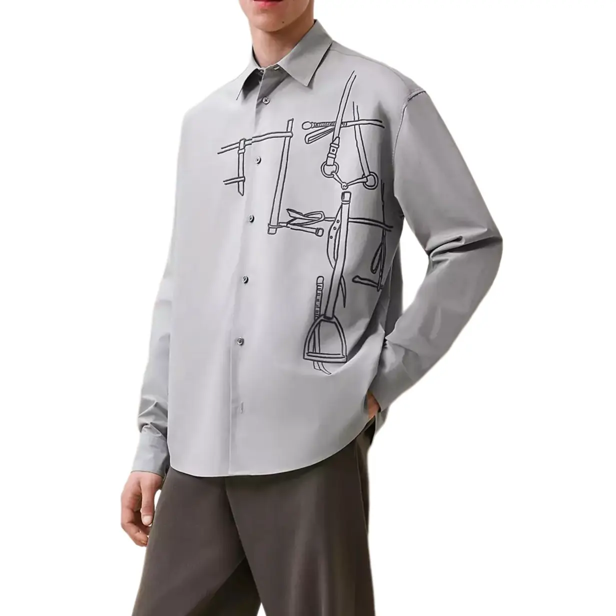 

Рубашка мужская серая Hermes, серый