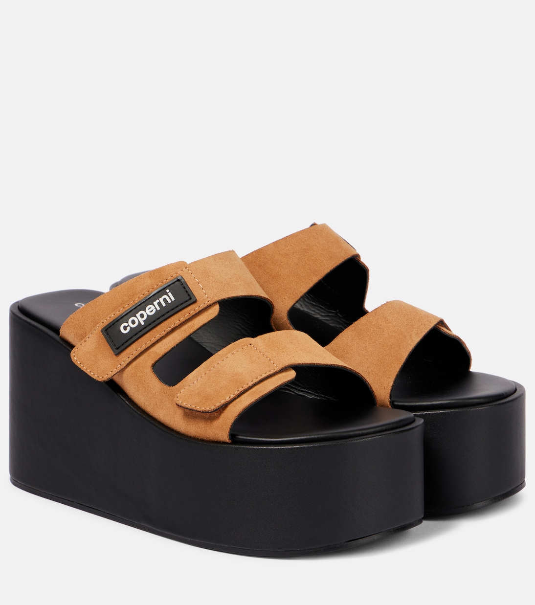 Лодочки-мюли на клиновидной подошве из замши с логотипом Coperni, Black Brown