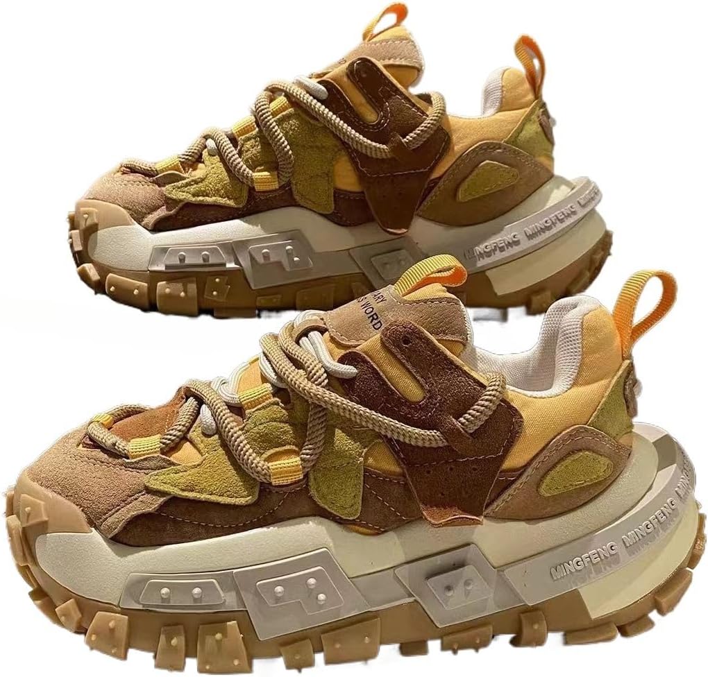 

Мужские массивные кроссовки Y2K из замши и сетки с высоким каблуком 5 см, идеальные для активного отдыха, повседневной носки и городского стиля Zixcplaz, желтый