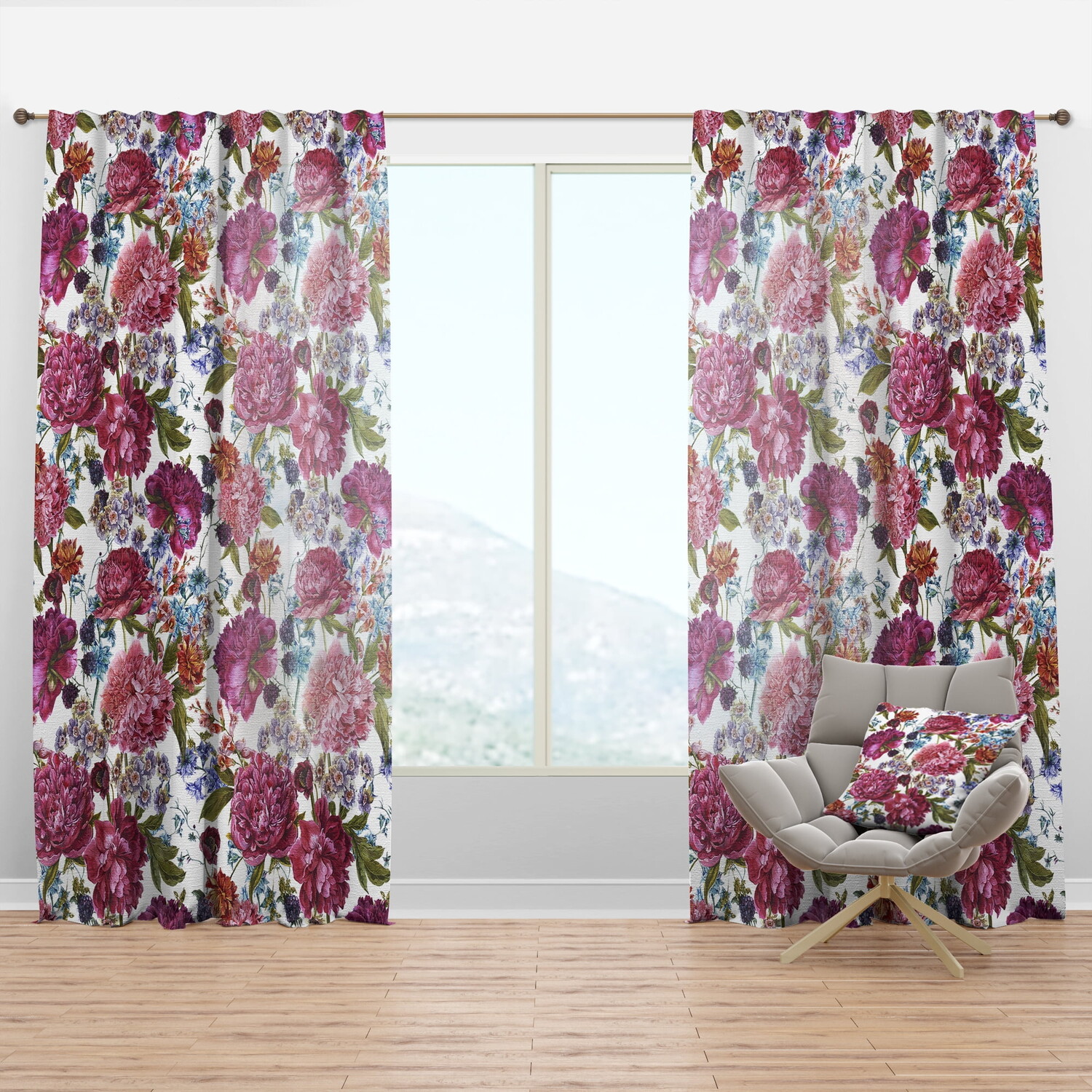 

Шторы с цветочным принтом Designart Blossom Pink XLVII, красный