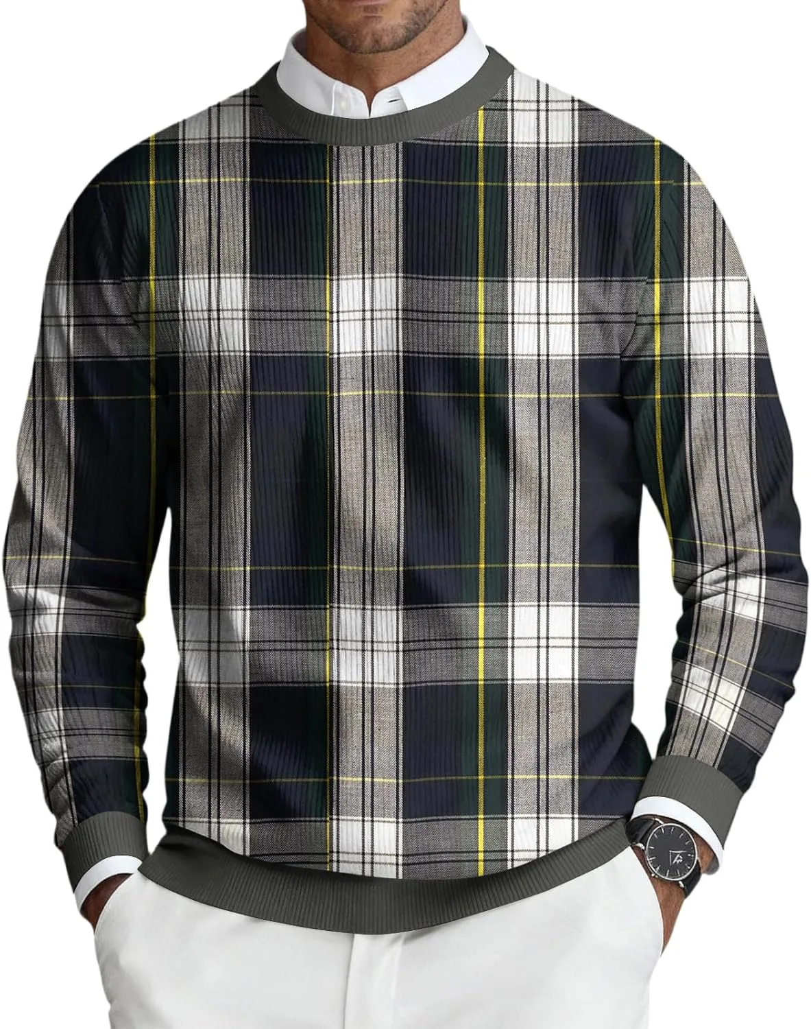 

Мужской рождественский свитер Ymosrh с длинным рукавом и клетчатым принтом, S-4XL