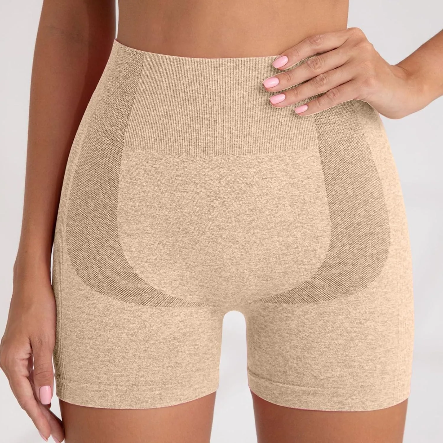 Женские бесшовные спортивные шорты High Waist Smoothing Soft Yoga Exercise Short Legging Generic, бежевый — фото 4
